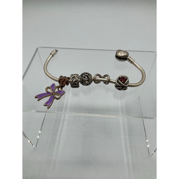 Pandora Charm Bracelet with 5 charms, about 6 inches - Picture 1 of 3